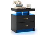 Comodino Costway Con Illuminazione Led E 2 Cassetti, Tavolino Con Colori Regolabili, Comodino Cassettiera, 50X40X58Cm Nero