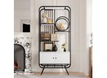 Libreria Flieks Con Mobile Contenitore, 80X30X180 Cm, Scaffale Industriale Con Tre Ripiani, Scaffale Verticale Con Piedini In Metallo, Bianco + Nero