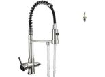 Rubinetto Da Cucina Ad Acqua Filtrata, Design A Doppia Maniglia, Funzione Spray Estraibile, Finitura Nichel Spazzolato