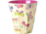 Tazza In Melamina Rice Medium Beige Con Motivo A Farfalla