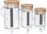 Set Di Caraffe Dosatrici Arendo 250 Ml, 500 Ml E 1000 Ml Con Coperchio In Bambù, Ermetico, In Vetro, (Set, 3 Pezzi), Contenitore Da Cucina, Chiusura In Silicone, Per Farina Zucchero Spezie Dolci