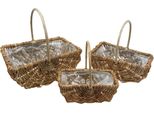 Set Di Cesti In Vimini 3 Pezzi Rettangolari Di Colore Naturale, Versatili Come Cesto Decorativo, Cesto Di Fiori, Cesto Pasquale O Cesto Regalo