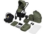 Lionelo Amber - Passeggino 3 In 1 - Set Sportivo, Seggiolino, Navicella Fissa, Seggiolino Auto, Borsa, Zanzariera, Parapioggia - Green Forest
