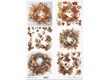 Carta Di Riso Per Decoupage Carta Artigianale Per Decoupage A3 ITD-1332L Ghirlande Di Foglie Di Sorbo E Castagne