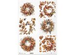 Carta Di Riso Per Decoupage Carta Artigianale Per Decoupage A3 ITD-1333L Fiori Di Foglie D'autunno