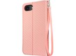Avizar, Custodia In Carbonio Per Iphone 16E Con Portafoglio, Supporto E Cinturino Da Polso, Rosa Chiaro
