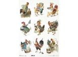 Itd Carta Di Riso Per Decoupage A3 Galline E Galli Vestiti 1005L