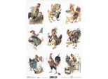 Itd Carta Di Riso Decoupage Carta Artigianale Tecnica Tovagliolo Di Carta Morbida, Galline, Galletti In Abiti R2165