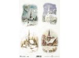 Itd Carta Di Riso Decoupage Carta Artigianale Tecnica Tovagliolo Di Carta Morbida, Panorami Invernali, Chiesa R2145