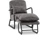 Poltrona Mcombo Con Sgabello Per Soggiorno, Poltrona Relax Retro Vintage Con Cuscino In Vita, Poltrona Lounge Poltrona Imbottita In Tessuto Microfibra, 4742 (Grigio Scuro)