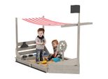 Outsunny Sabbiera Sabbiera Grande Con Copertura In Design Navale Nave A Vela Cassetta Del Fango In Legno Casetta Da Gioco Con Set Da Gioco Cucina Custodia Per Bambini 3-7 Anni 180 X 103 X 144,5 Cm Grigio