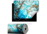 Copripiastra Copripiano Cottura In Ceramica 80X52 Cm Tappetino Antiscivolo Roll-Up, Marmo Blu