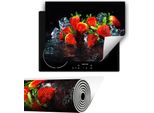 Copripiastra Copripiano Cottura In Ceramica 80X52 Cm Tappetino Antiscivolo Roll-Up, Nero Fragole