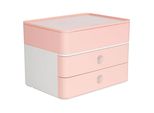 Han 1100-86 Cassettiera SMART-BOX Plus Allison Con Portautensili - Impilabile, 2 Cassetti, Bianco Neve/Rosa Fenicottero
