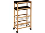 Carrello Da Cucina In Bambù, 2 Cestini, Vassoi Estraibili