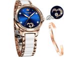 Damenuhren mit Automatikaufzug Damenuhren in Roségold mit Diamanten Luxuskleider weiße Keramikarmbanduhren Damen Armbanduhren