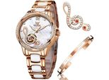 Damenuhren mit Automatikaufzug Damenuhren in Roségold mit Diamanten Luxuskleider weiße Keramikarmbanduhren Damen Armbanduhren