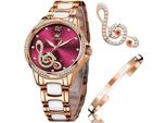 Damenuhren mit Automatikaufzug Damenuhren in Roségold mit Diamanten Luxuskleider weiße Keramikarmbanduhren Damen Armbanduhren