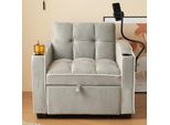 Divano Letto Merax Con Funzione Letto 3 In 1 Poltrona Lounge Con Porta Bevande E Porta Cellulare, Divano Reclinabile Estensibile, Grigio