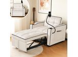 Divano Letto Merax Con Funzione Letto 3 In 1 Poltrona Lounge Con Porta Bevande E Porta Cellulare, Divano Reclinabile Estensibile, Beige