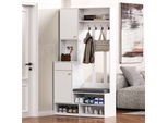Set Di Armadi Flieks Armadio Ad Angolo Con Panca E Scarpiera, 100X35X180 Cm, Armadio Multifunzionale Con 4 Ganci, Bianco