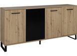 Sideboard Gami "Craft", Schwarz (Artisan Eiche Nachbildung, Schwarz), B:178Cm H:86Cm T:41Cm, Holzwerkstoff, Metall, Sideboards, Sideboard, Sideboard Mit 4 TüRen