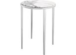 Tavolino Casa Padrino In Argento Con Piano In Marmo Bianco Ø 37,5 X H. 58 Cm - Mobili Soggiorno