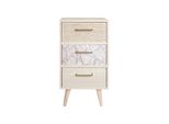 Comodino Rebecca Mobili Con 3 Cassetti In Legno, Marrone E Bianco