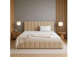 Gutto Letto Imbottito Caramel 120X200 Rete A Doghe Metalliche Beach In Velluto Con Contenitore E Contenitore