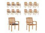 Vidaxl Sedie Da Giardino Impilabili Con Cuscino 6 Pz. Legno Massiccio Teak - Sedia Da Giardino - Sedie Da Giardino - Sedia Di Legno - Sedie Di Legno