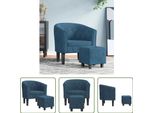 The Living Store Sedia Club Con Poggiapiedi Velluto Blu Scuro