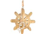 Ciondolo Decorativo Con Timone Marittimo In Legno E Pesce 12 Cm, Set Da 3 Pezzi, 3 Pezzi
