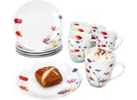 12 Pezzi Set Colazione Marie Porcellana 6 Pers Piatti Tazze Caffè Fiori