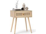 Costway Comodino In Polyrattan, Comodino Con Cassetto E Gambe In Legno Massiccio, Tavolino, Tavolino Da Divano, Console Da Letto In Stile Boho 48X40X58Cm Natura