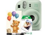 Fotocamera Istantanea Fujifilm Instax Mini 12 Party Pack Verde - Set Evento Con 10 Pellicole, Biglietto D'auguri E Pennarello