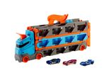 Hot Wheels Spielfahrzeug 2-in-1 Rennbahn-Transporter mit 3 Fahrzeugen im Maßstab 1:64
