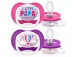 Avent Soother Ultra Air Animals, 6-18M - I Love Papa, Rosa/Lilla