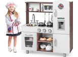 Cucina Per Bambini In Legno Costway, Cucina Da Gioco Con Luci E Suoni, Set Da Cucina Da Gioco Con Fornelli, Microonde, Forno, Gelatiera, Telefono, Orologio, Lavello, Utensili Per Bambini A Partire Dai 3 Anni Di Età