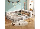 Letto Per Bambini Flieks 140X200Cm Con Usb E Porta, Letto Matrimoniale In Legno Letto Da Giorno Per Bambini Con Ripiano, Letto Classico Per Bambini Con Protezione Anticaduta, Bianco