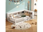 Letto Da Terra Per Bambini Flieks 90X200Cm Con Usb E Porta, Letto Singolo In Legno Letto Da Giorno Per Bambini Con Ripiano, Letto Classico Per Bambini Con Protezione Anticaduta, Bianco