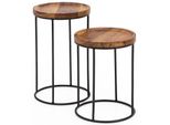 FineBuy 2Er Set Beistelltische FB51458 Sheesham Holz Metall Tisch Couchtisch