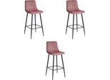 Pozza Sgabello Da Bar Hocker - Velluto Rosa Scuro / Gambe Nere 3 Pezzi