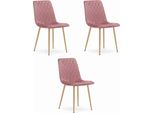 Set Di 3 Sedie Valora Turin In Velluto Rosa Con Gambe In Legno - Trio Di Sedie Da Pranzo Rosa Tenue