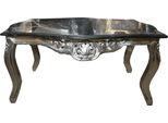 Tavolino Barocco Casa Padrino Argento Con Piano In Marmo Nero 100 X 70 Cm