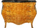 Casa Padrino Cassettone Barocco In Acero A Becco D'uccello Con 4 Cassetti E Piano In Marmo 125 Cm - Realizzato A Mano In Legno Massello