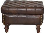 Casa Padrino Sgabello In Vera Pelle Marrone Scuro 50 X 40 X H. 35 Cm - Poggiapiedi In Pelle Chesterfield
