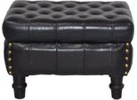 Casa Padrino Sgabello In Vera Pelle Nero 50 X 40 X H. 35 Cm - Sgabello Chesterfield Dal Design Vintage
