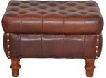 Casa Padrino Sgabello In Vera Pelle Marrone 50 X 40 X H. 35 Cm - Poggiapiedi - Sgabello Chesterfield In Pelle