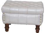Casa Padrino Sgabello In Vera Pelle Bianco 50 X 40 X H. 35 Cm - Pouf Chesterfield In Pelle
