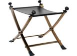 Sgabello Casa Padrino In Ottone Vintage E Pelle Nera 61 X 46 X H. 48 Cm - Edizione Limitata